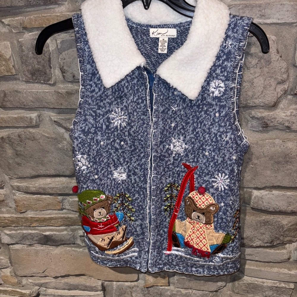 Kim Rogers Blue and White Knit Vest